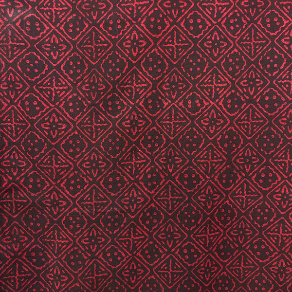 Dabu Red Geometric Hand Block Printed Fabric