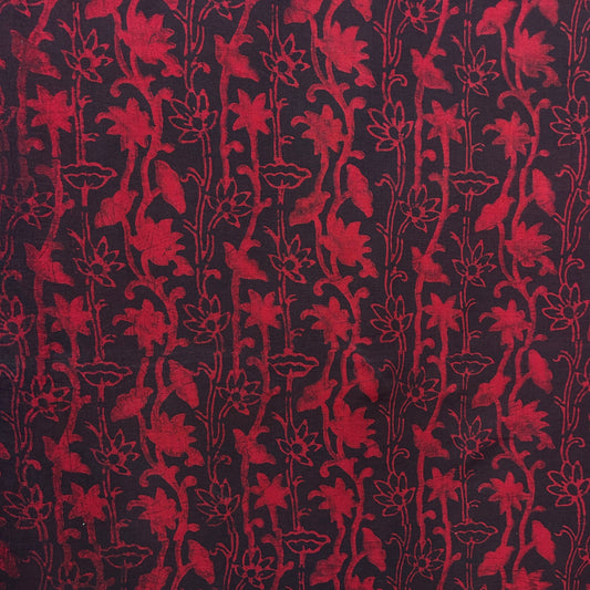 Dabu Red Cotton Floral Hand Block Printed Fabric