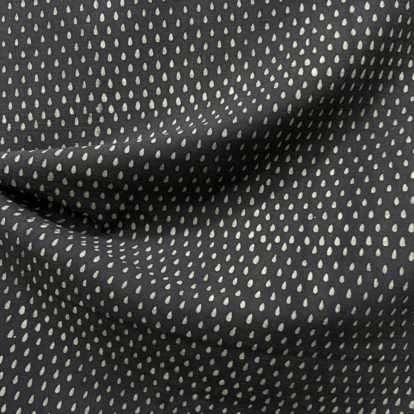 Dabu Brown Rain Drop Slub Cotton Hand Block Printed Fabric
