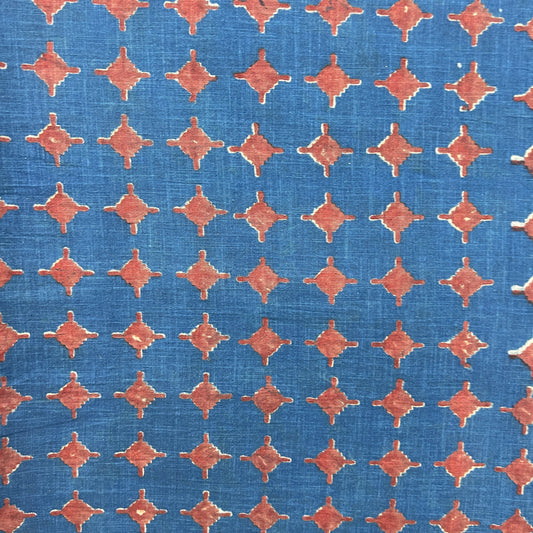 Dabu Blue Slub Cotton Geometric Hand Block Printed Fabric