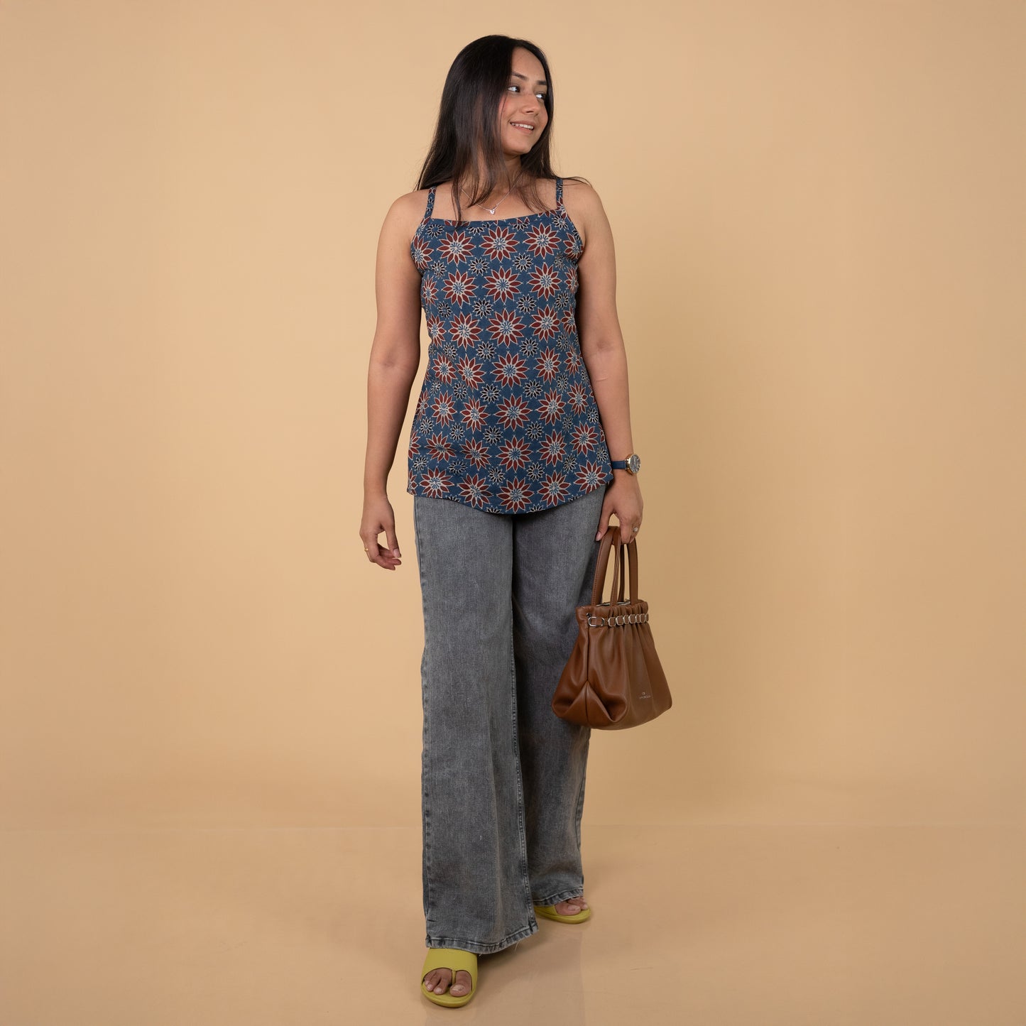 Ajrakh Blue Hand Block Printed Spagetti Top