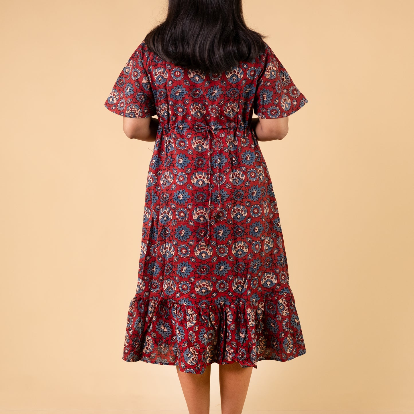Ajrakh Red Geometric Hand Block Printed Dress
