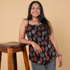 Ajrakh Black Hand Block Printed Spagetti Top