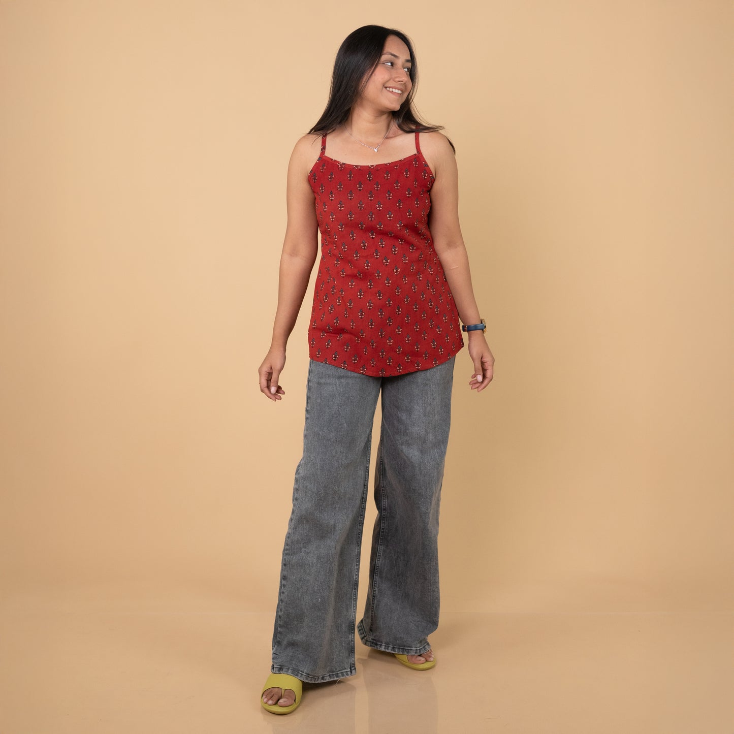Ajrakh Red Hand Block Printed Spagetti Top