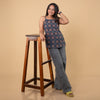 Ajrakh Blue Hand Block Printed Spagetti Top