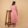 Dabu Slub Cotton Pink Floral Block Print Spagetti Strap Dress