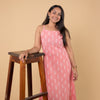 Dabu Slub Cotton Pink Floral Block Print Spagetti Strap Dress