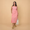 Dabu Slub Cotton Pink Floral Block Print Spagetti Strap Dress