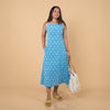Dabu Slub Cotton Blue Floral Block Print Spagetti Strap Dress
