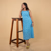 Dabu Slub Cotton Blue Floral Block Print Spagetti Strap Dress
