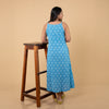 Dabu Slub Cotton Blue Floral Block Print Spagetti Strap Dress