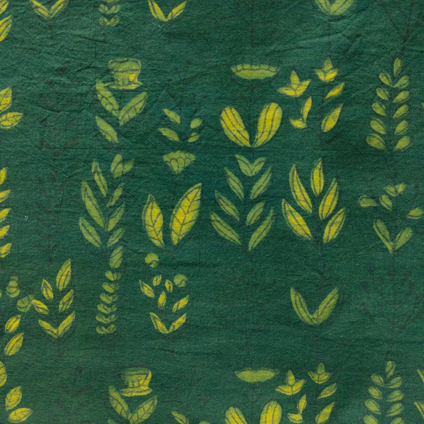 Dabu Green Floral Hand Block Printed Fabric