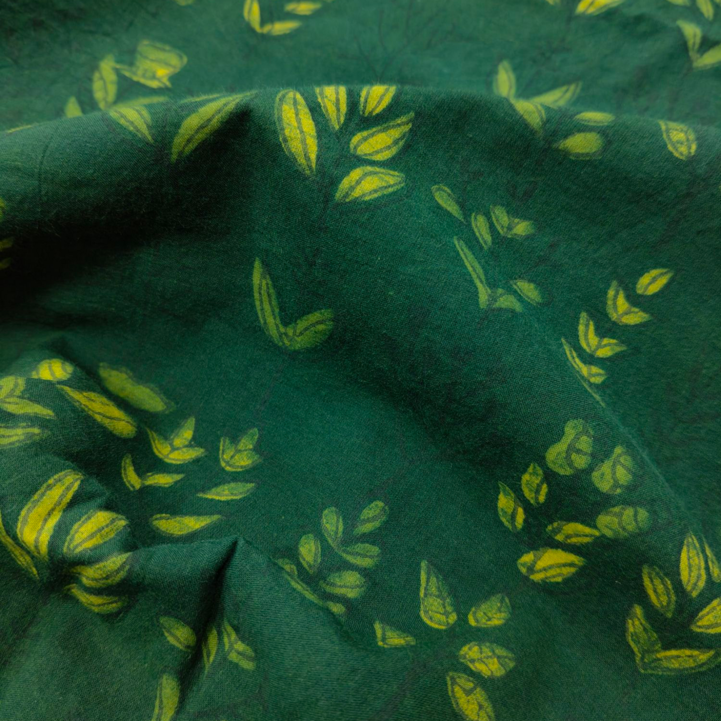 Dabu Green Floral Hand Block Printed Fabric