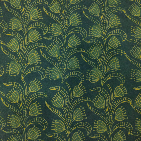 Dabu Green Floral Hand Block Printed Fabric