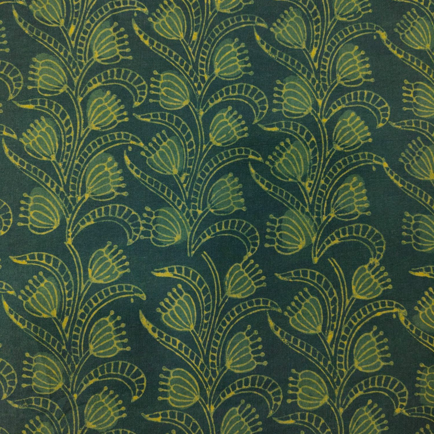 Dabu Green Floral Hand Block Printed Fabric