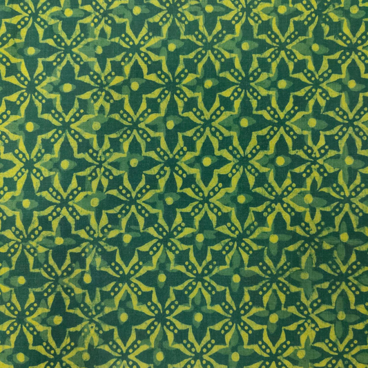 Dabu Green Slub Cotton  Floral Hand Block Printed Fabric