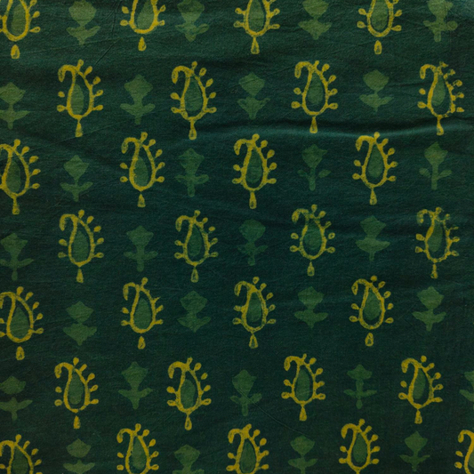 Dabu Green Floral Hand Block Printed Fabric