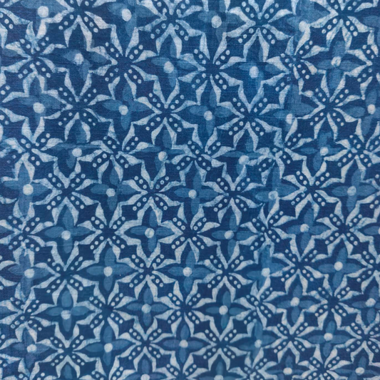 Dabu Blue Slub Cotton Floral Hand Block Printed Fabric