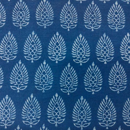 Dabu Blue Floral Hand Block Printed Fabric