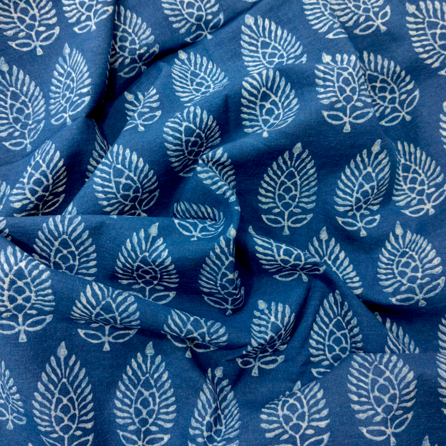 Dabu Blue Floral Hand Block Printed Fabric