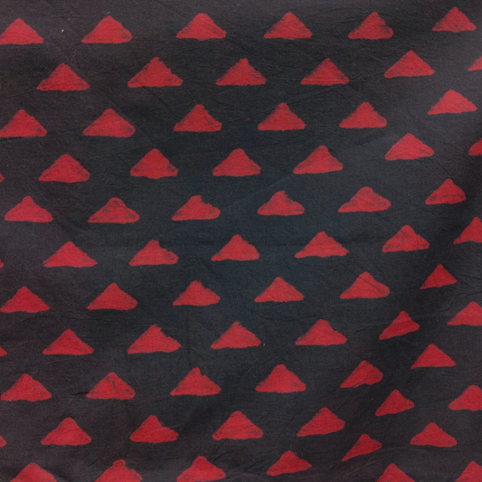 Dabu Red Triangle Motif Hand Block Printed Fabric