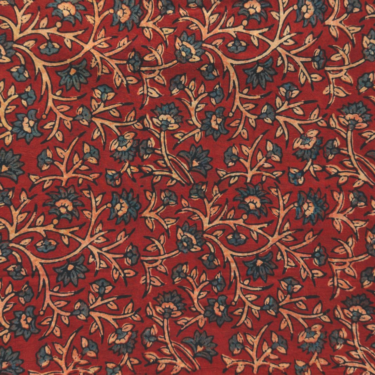Ajrakh Red Floral Hand Block Printed Fabric