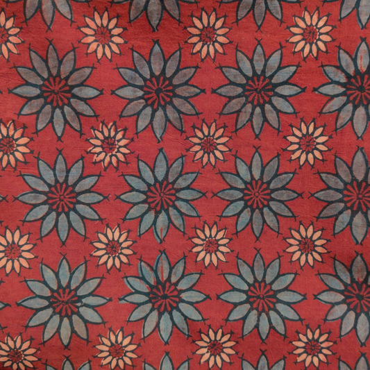 Ajrakh Red Floral Hand Block Printed Fabric