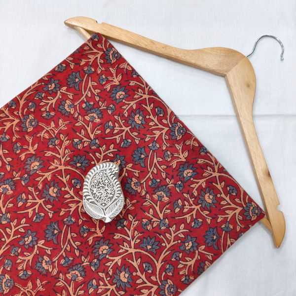 Ajrakh Red Floral Hand Block Printed Fabric