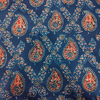 Modal Silk Ajrakh Blue Floral Hand Block Printed Fabric