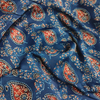 Modal Silk Ajrakh Blue Floral Hand Block Printed Fabric