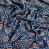Modal Silk Ajrakh Blue Floral Hand Block Printed Fabric
