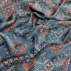 Modal Silk Ajrakh Blue Floral Hand Block Printed Fabric
