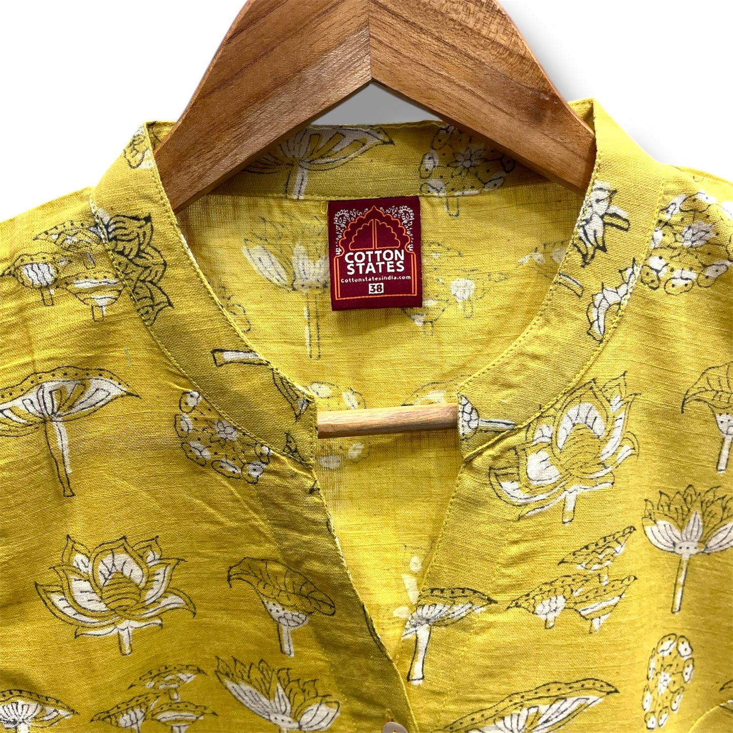 Yellow Dabu Slub Cotton Floral Tunic