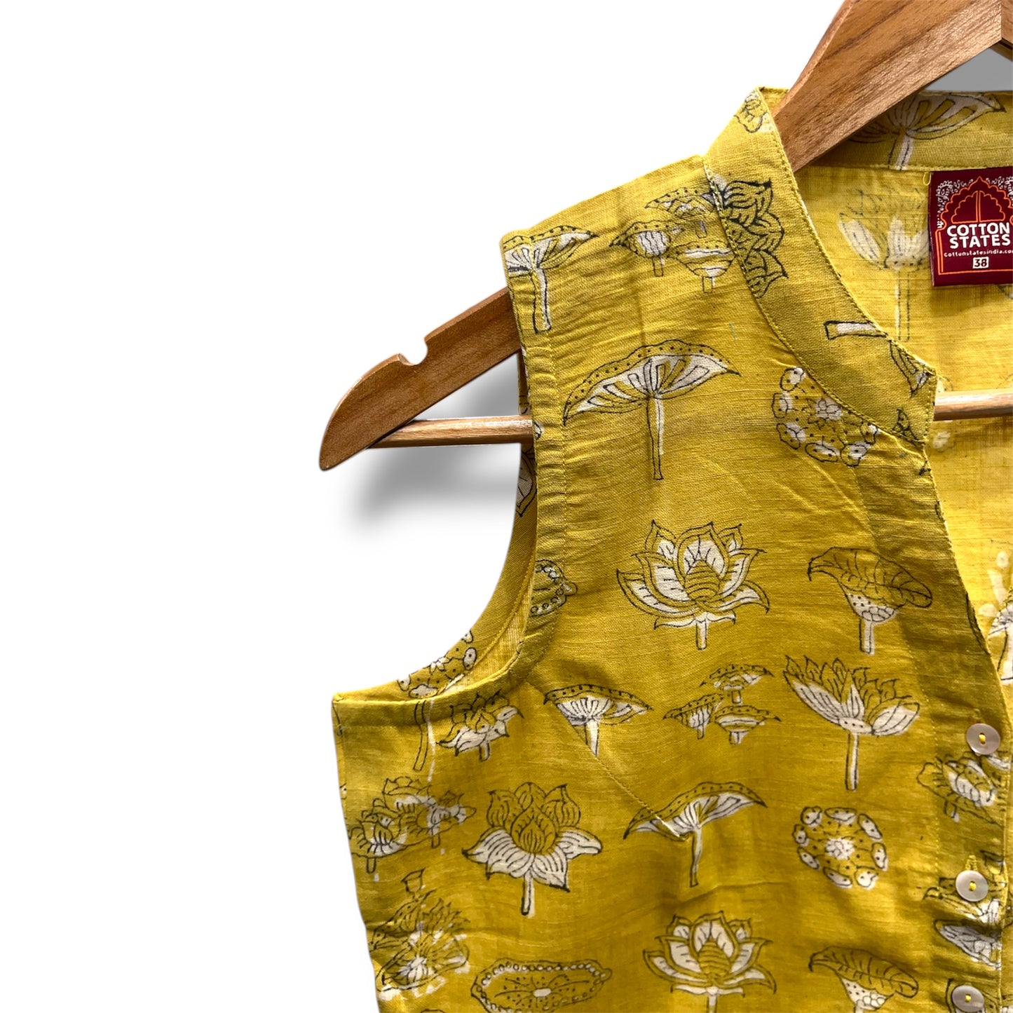 Yellow Dabu Slub Cotton Floral Tunic