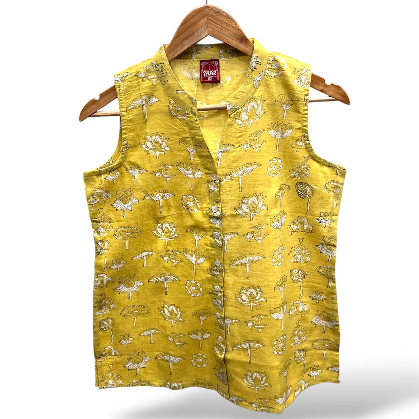 Yellow Dabu Slub Cotton Floral Tunic
