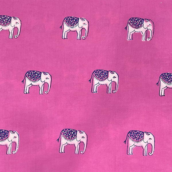 Dabu Pink Elephant Motif Hand Block Printed Fabric