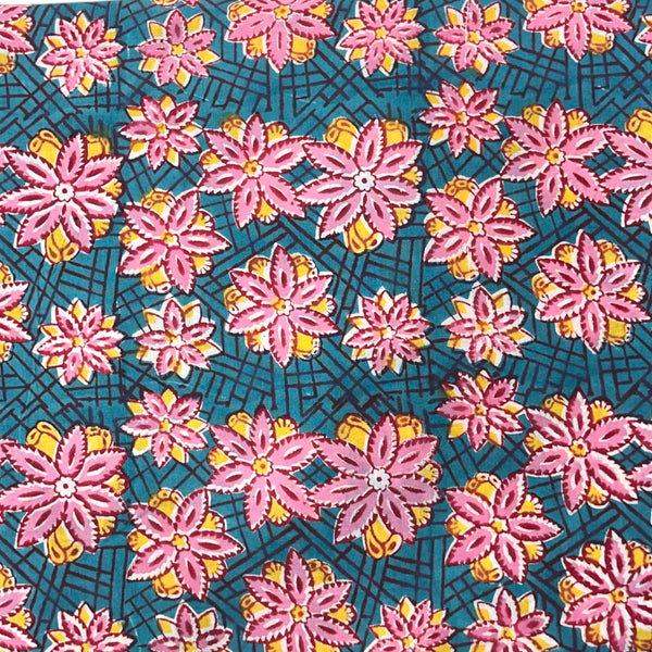 Rapid Blue Floral Hand Block Printed Fabric