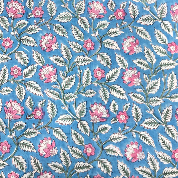 Rapid Blue Floral Hand Block Printed Fabric