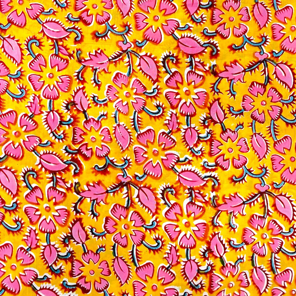 Rapid Yellow Floral Hand Block Printed Fabric