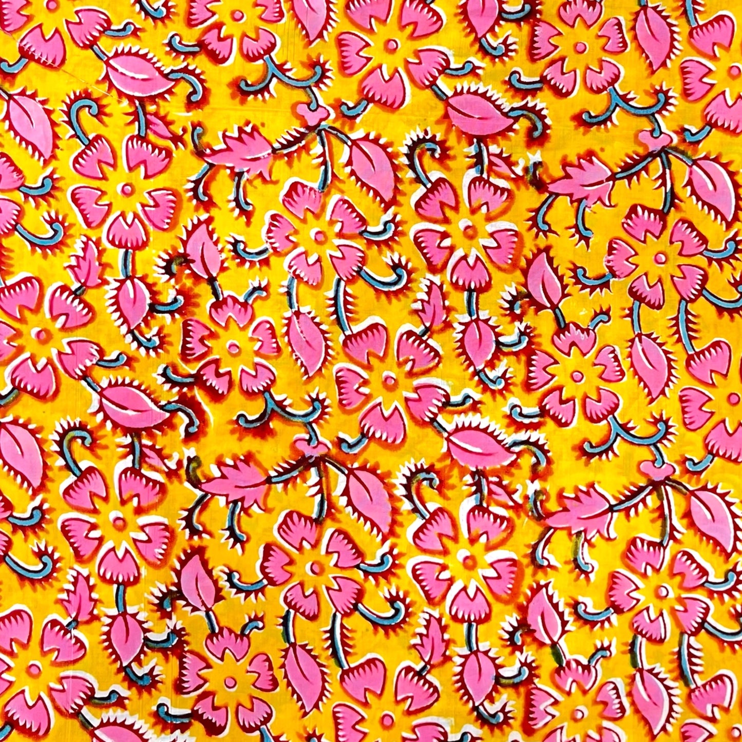 Rapid Yellow Floral Hand Block Printed Fabric