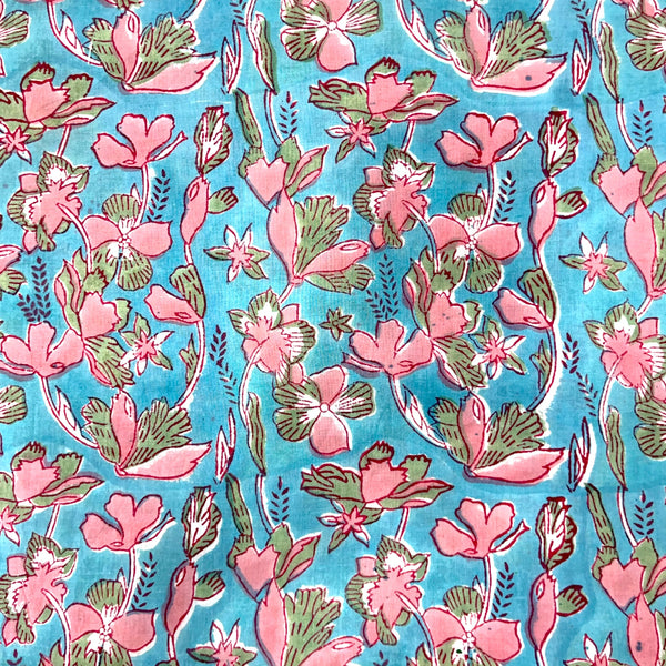 Rapid Blue Floral Hand Block Printed Fabric