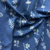 Dabu Blue Slub Cotton  Floral Hand Block Printed Fabric