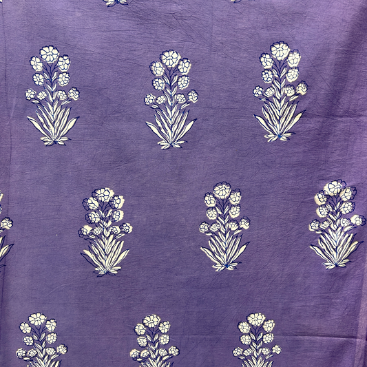 Dabu Purple Floral Hand Block Printed Fabric