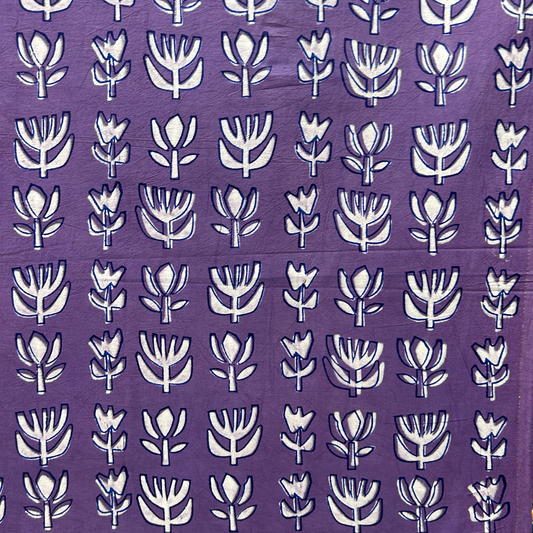 Dabu Light Purple Floral Hand Block Printed Fabric