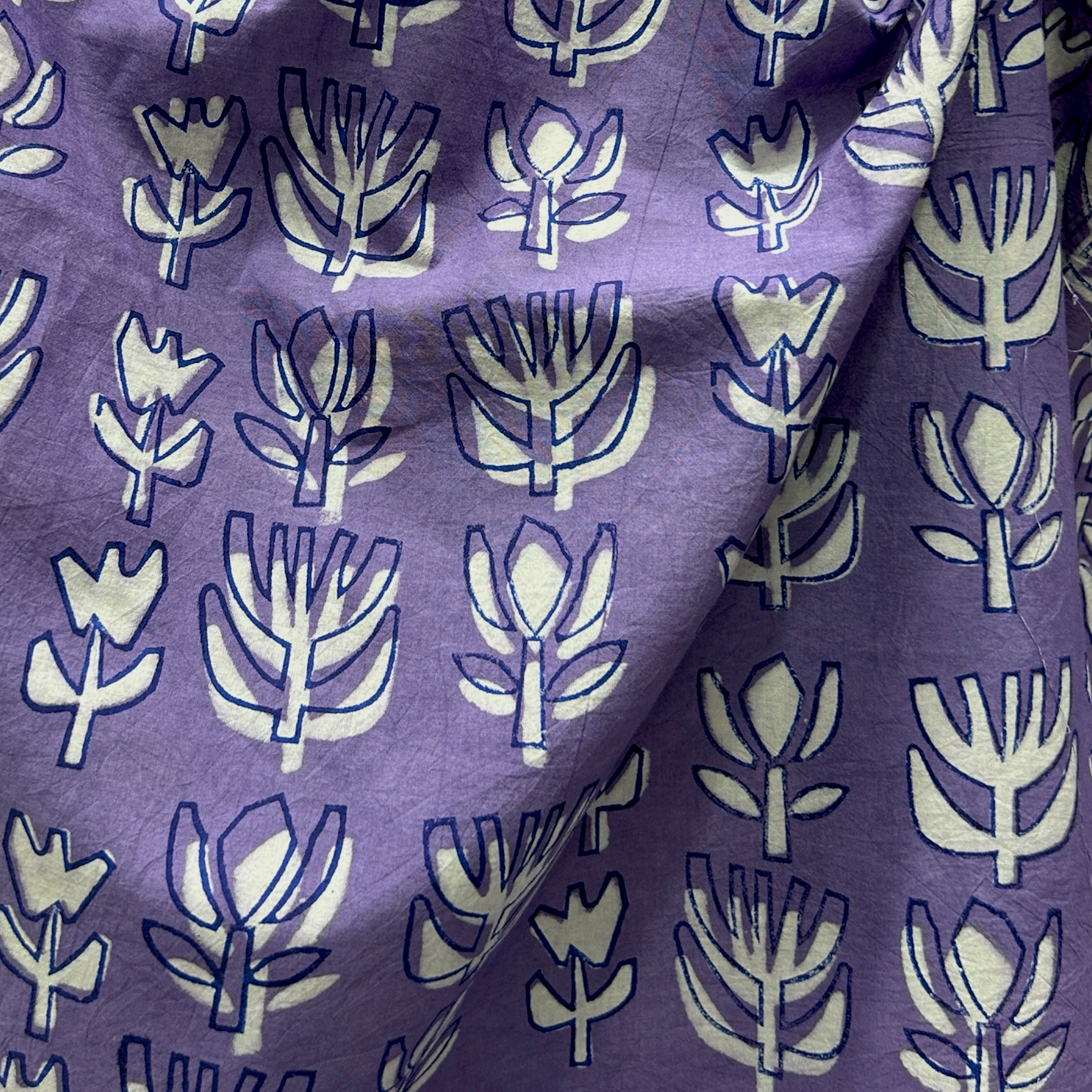 Dabu Purple Floral Hand Block Printed Fabric