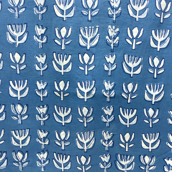 Dabu Blue Floral Hand Block Printed Fabric