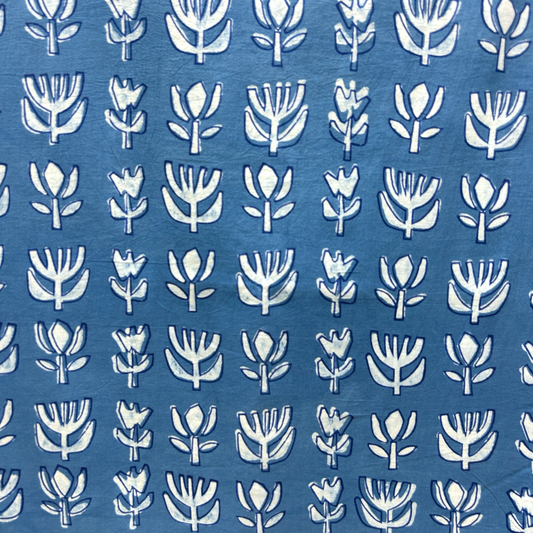 Dabu Blue Floral Hand Block Printed Fabric