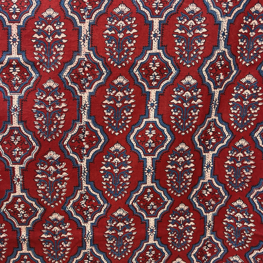 Ajrakh Red Floral Hand Block Printed Fabric