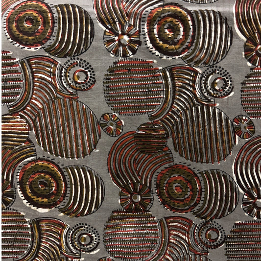 Dabu Grey Geometric Hand Block Printed Fabric