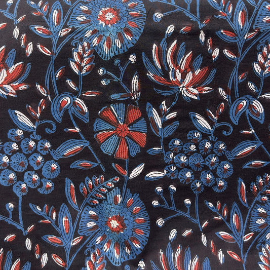Dabu Black Floral Hand Block Printed Fabric